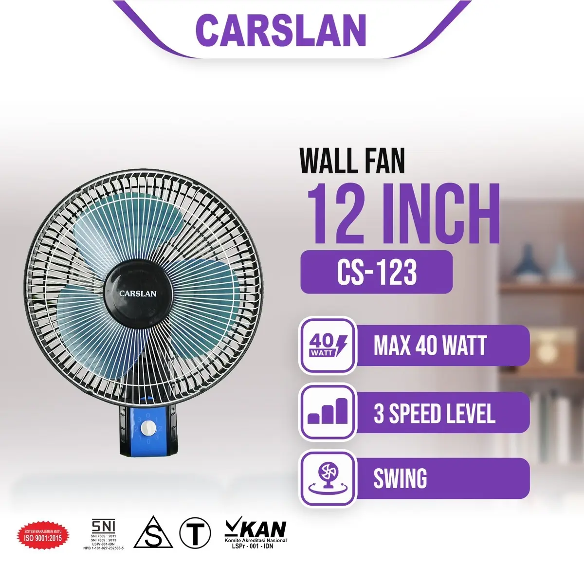 KIPAS ANGIN DINDING WALLFAN 12 INCH CARSLAN CS-123