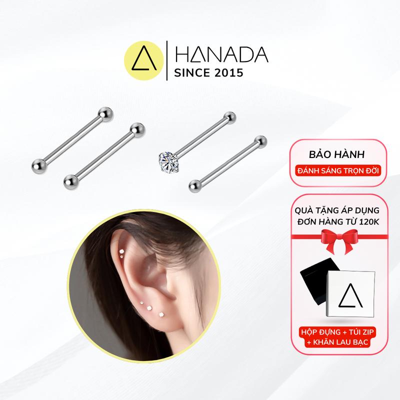 [KHÔNG KÈM CHUÔI]Bông Tai Bạc Nguyên Chất 999 Hanada Giữ Lỗ Đính Đá - 2 Đầu Bi Bông Nụ Không Đeo Chuôi Kích thước nhỏ Nam Nữ 1032 1058 C10