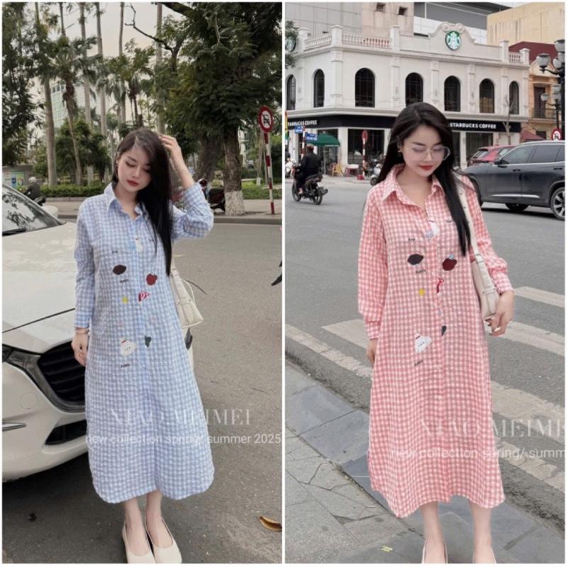 [M9] Váy Sơ Mi Caro sun Hình Dễ Thương , Váy Nữ Dáng Dài 2M