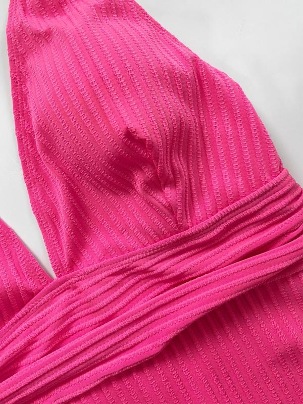 【Plus Size】Solid Color V Neck One-piece Tank Swimsuit, Plus Women's Sexy Sleeveless Ribbed Swimwear for Summer, Plus Ladies One Piece Swimsuit for Beach Holiday Vacation, Swim Bodysuit 8