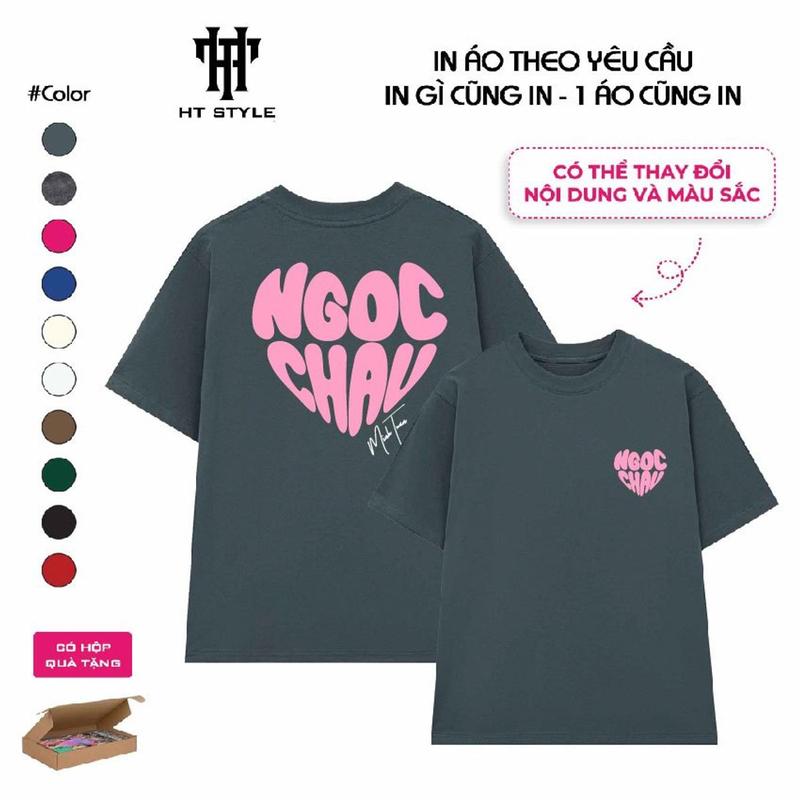 [ÁO IN THEO YÊU CẦU] Áo cotton 1oo% 250gr in tên hình trái tim theo yêu cầu full box 7