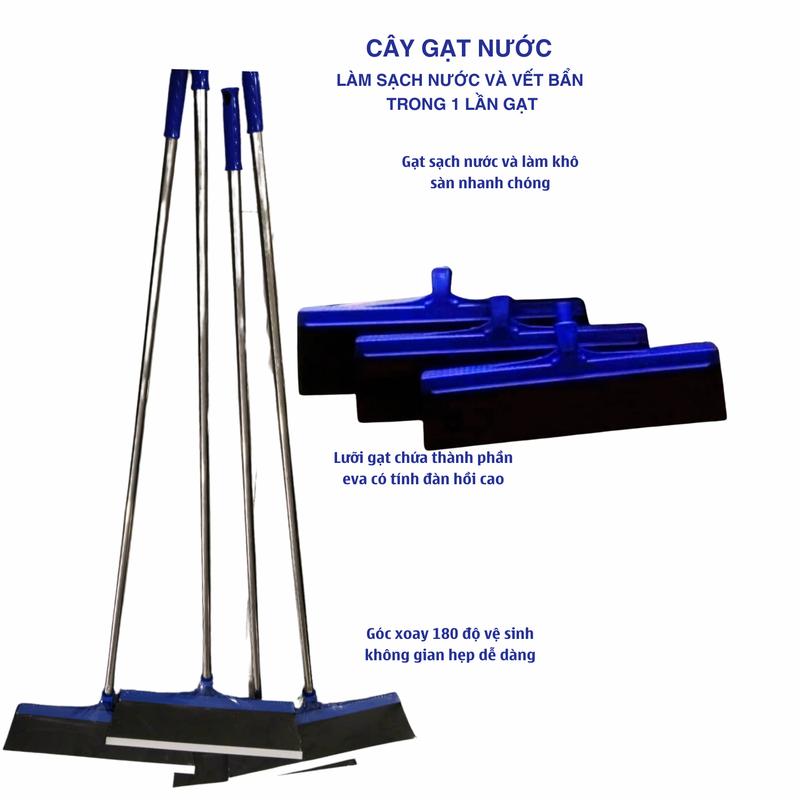 Cây gạt nước  sàn nhà cán inox sáng bóng, lưỡi cao su bám sát mặt sàn, Làm Sạch, cây cào  broom  & chổi  đẩy gạt nước cao su cay  gat nuoc sannha