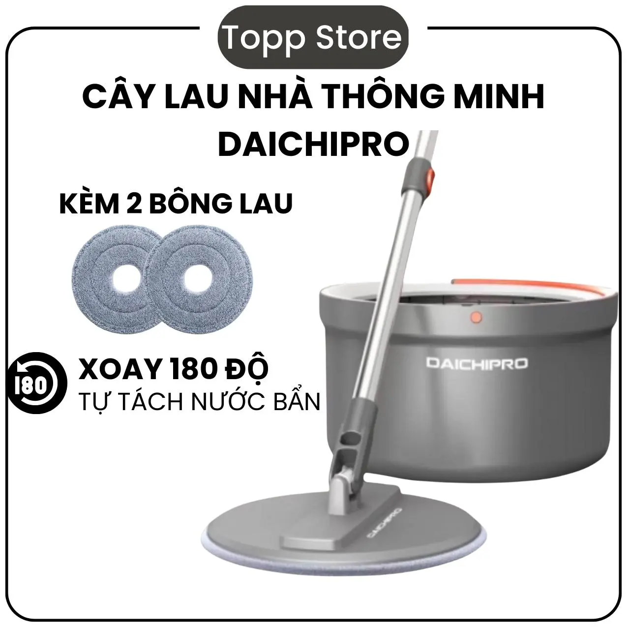 Cây lau nhà, cây lau nhà thông minh tách nước bẩn Daichipro, bộ lau sàn nhà, thùng lau nhà tự vắt, bộ lau nhà thông minh xoay 360 độ, tự động vắt khô, có van xả nước thải, thùng chứa nhỏ gọn, dễ dàng tháo lắp, tiết kiệm nước