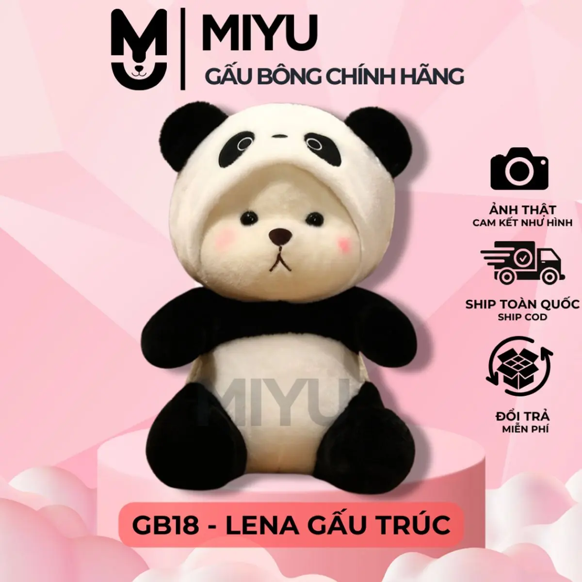 Gấu Bông Lena Gấu Trúc MIYU Đáng Yêu - Thú Nhồi Lena Đội Mũ Cao Cấp - Thú Bông Chất Vải Siêu Mịn - An Toàn Với Trẻ Em