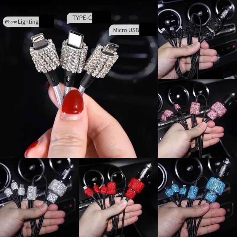 Cable USB 3in1 Charge Mobil Full Diamond Blink-Blink Fast Charging,iphone,typec,microusb