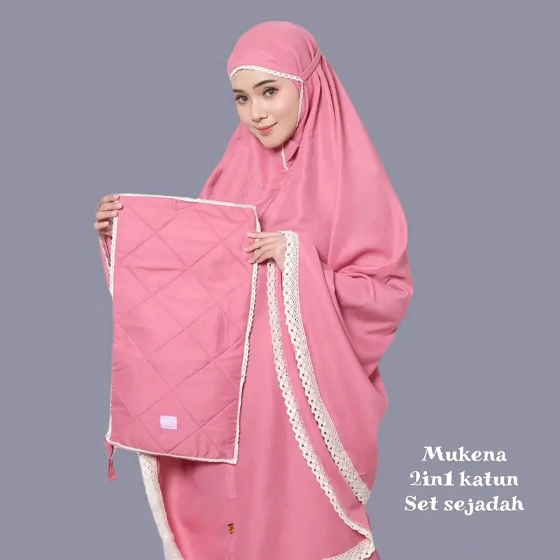 Mukena traveling 2 in 1 katun mikro,Mukena leona,polos dewasa Lembut Muslim Sajadah Atasan 4