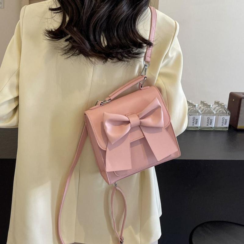 Product Introduction of Trendy Korean Style Pink Bowknot Backpack Aesthetic Sweet Bowknot Shoulder Bag Handbag Chic Crossbody PU Bag Streetwear 11