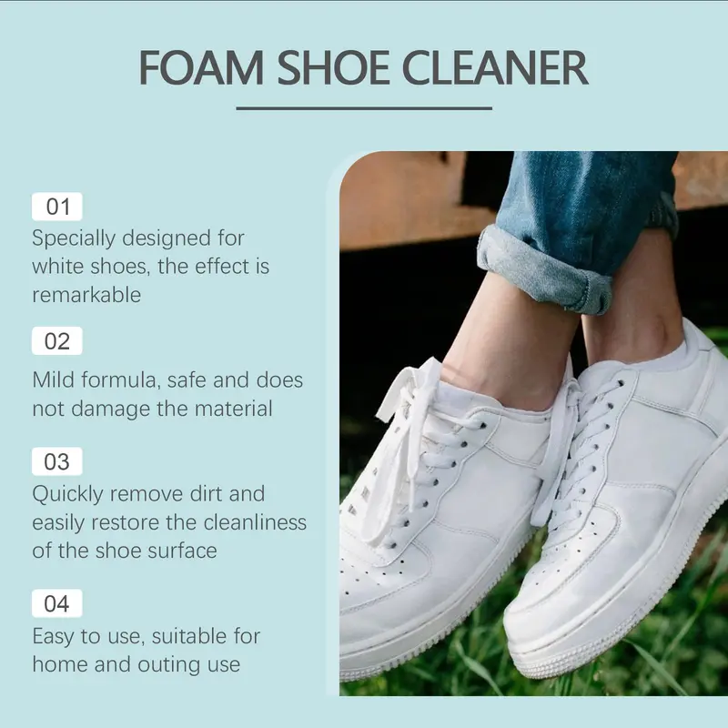 Foam Shoe Cleaner, 1 Set Including  1 Count 100ml Shoe Cleaner & 1 Count Brush & 1 Count Towel & 1 Count Sponge, Household Cleaner for Shoes, Coats and Jackets, Home Care Supplies 3