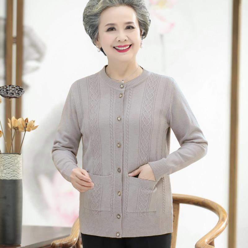 Product Introduction of Áo khoác len trung niên cổ tròn len trơn 2