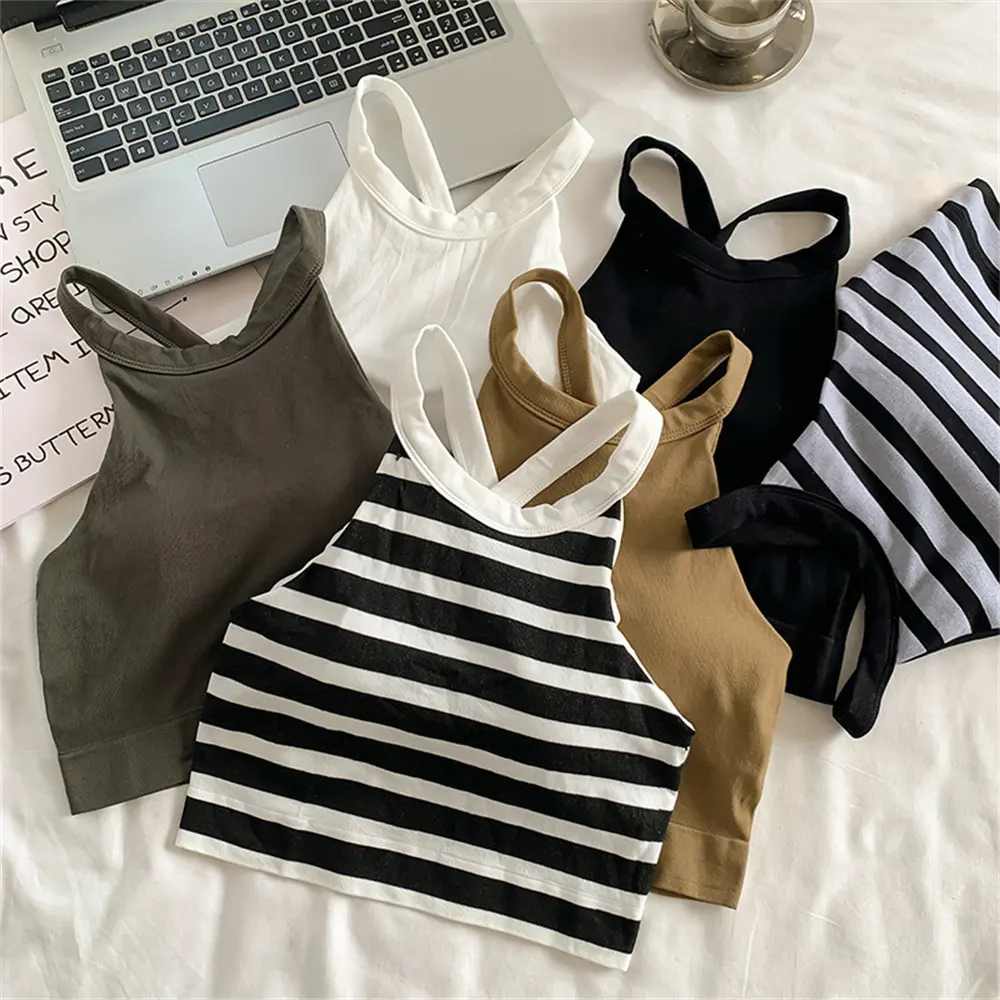 Áo Dệt Kim Không Đường May, Phong Cách INS Hàn Quốc, Dành Cho Nữ, Thiết Kế Chéo Lưng, Mềm Mại, Không Dây, Chống Lộ, Thoáng Khí, Không Bị Ẩm, Nhẹ, Áo Yếm Định Hình Cơ Thể, Quý Cô Thanh Lịch, Áo Yếm Mặc Trong