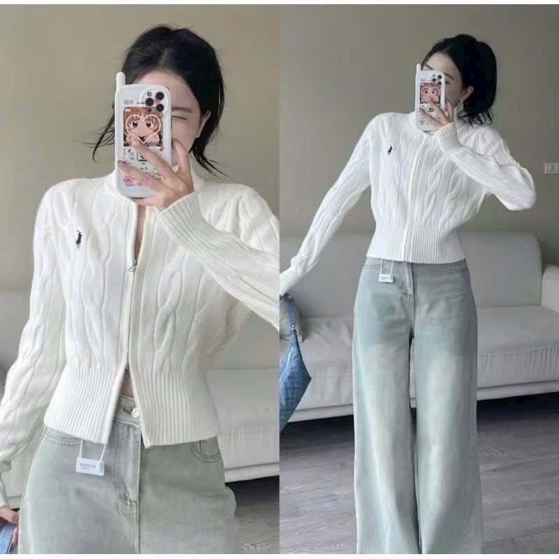 Áo Khoác Len Vặn Thừng Khoá Kéo 2 Đầu Thêu Hình.Chất Len Thừng Phom Ngắn Dáng Croptop. Phong Cách Trẻ Trung,Huyền Thanh Shop Nữ Women Top 0