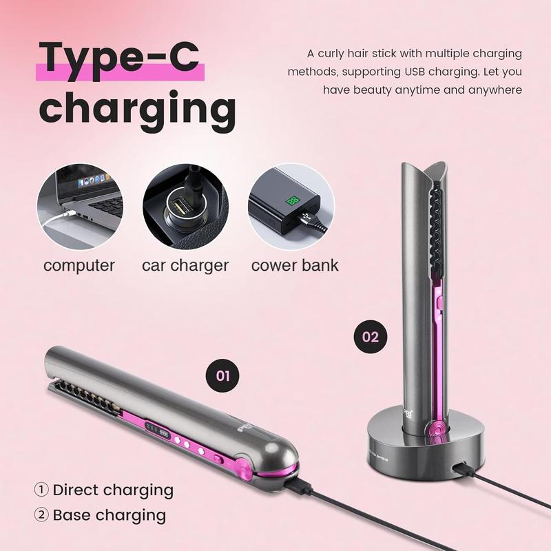 TikTok Shop Travel Flat Iron Cordless Mini Hair Straightener and Curler for On The Go Portable Size USB C Rechargeable Dual Voltage Grey Straightening Iron for Thin Straight Fine Hair