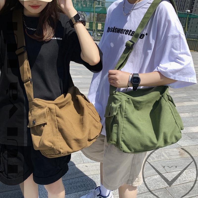 Túi Đeo Chéo Nam Nữ Vải Canvas Hộp Vuông Thời Trang Đi Học  2HOPH-TVT Đeo Vai Bag