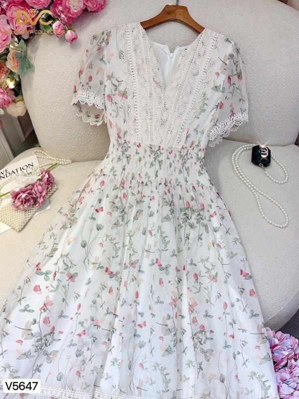V5647 SẴN HỎA TỐC VÁY ĐẦM TƠ HOA ĐI TIỆC, VÁY ĐẸP HẸN HÒ, VÁY XINH DẠO PHỐ DRESS/WOMEN Voi Nhung Sen Voan Bo Chun 4