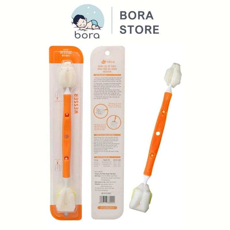 Cọ rửa bình sữa Wesser 2 đầu đa năng, dụng cụ vệ sinh bình sữa, núm ti cao cấp