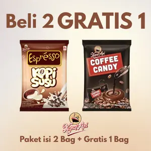 (GRATIS 1 BAG) Permen Kopi Coffee Candy & Espresso Rasa Original & Kopi Susu Isi 50 Butir x 3 Bag