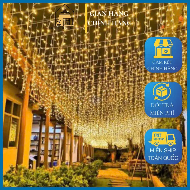 Bộ Đèn Trang Trí Thả Mành Rủ Decor Trần Nhà Nhà Ngoài Trời Trang Trí Lễ Tết Sợi Ánh Vàng