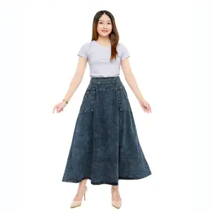 SOLA - Rok Jeans payung Premium Model Polos Warna Snow Ukuran AlLLSIZE Denim Wanita Panjang Dewasa Hitam