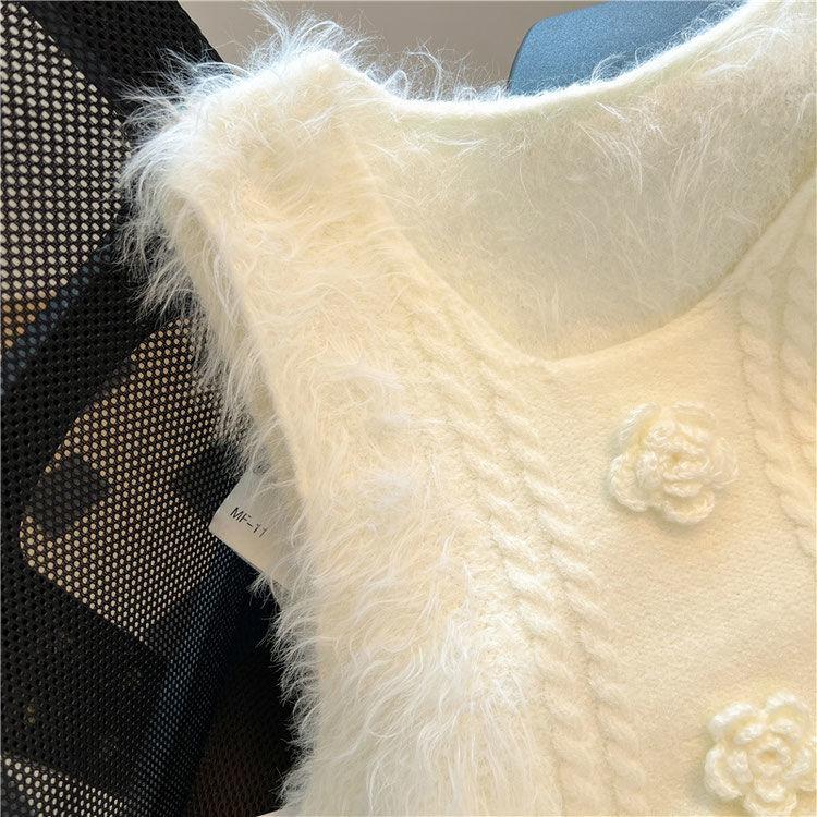 Áo Vest Dệt Kim, Phong Cách Cổ Điển OOTD, Khâu 2024, Dành Cho Nữ, Ngắn, Thích Hợp Cho Mùa Thu Và Mùa Đông, Có Thể Mặc Ngoài Trời, Váy Băng Quấn, Thiết Kế Hoa Ba Chiều Áo Len Dày Women Top 5