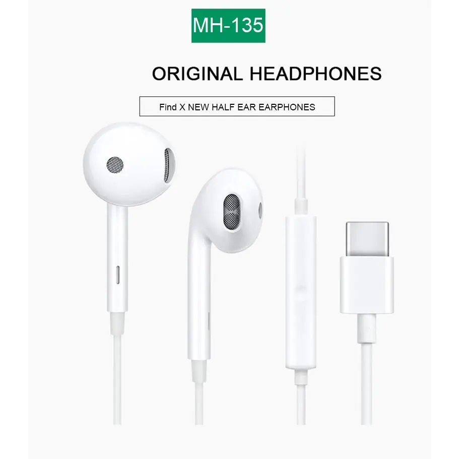For Oppo MH135 Type C Earphone Stereo Headphone Type-C Interface Headset For R15 R17 Reno FindX