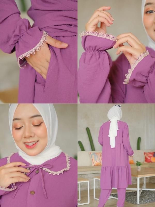 Product Introduction of Baju One Set Setelan Stelan Celana Panjang Dan Atasan Tunik  Wanita Dewasa Muslim Crinkle Crengkle Kringkel Airflow Couple Ibu Dan Anak Perempuan Terbaru Kekinian Cantik Simple Elegant Pasangan Mewah Keluarga Polos 20