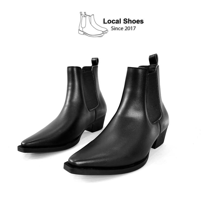 Heel Boot mũi nhọn đế 5cm, High Heel Chelsea Boot mũi nhọn đế cao cho nam  Shoes