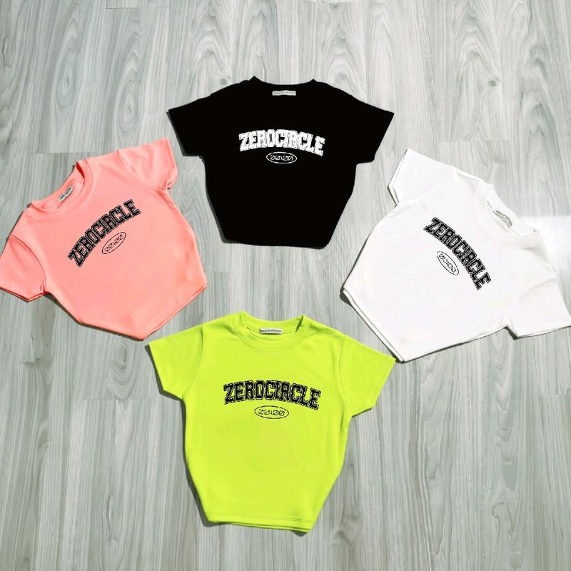 Áo Thun Croptop Borip Ôm Body Nữ Form Basic In Chữ Zero Circle, Women Voi Cổ Tròn Voan Trắng Dáng Ngắn 7