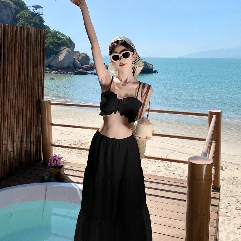 Bộ Đồ Hai Mảnh Cho Nữ, Áo Vest Có Dây Đeo Có Đệm, Váy Xếp Tầng Cạp Cao Bộ Váy Women Top 1