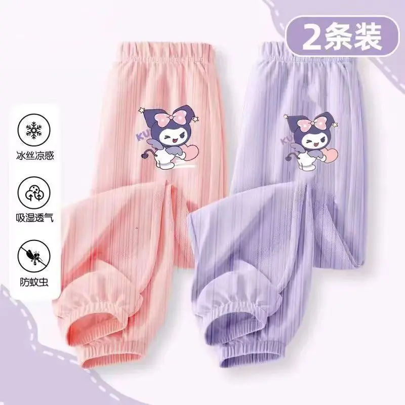 Quần Dài Chống Muỗi Lụa Lạnh Phong Cách Phương Tây Cho Bé Gái, Bộ Sưu Tập Mùa Hè Mới 2024, Quần Lomi Hoạt Hình bó ống Cho Bé Gái 1