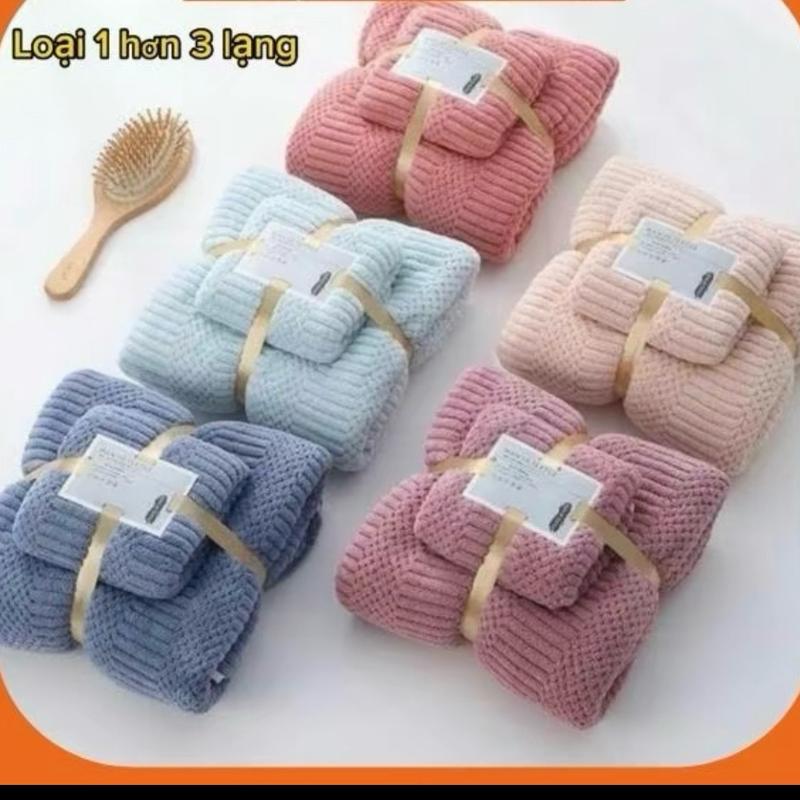 Sét 2 khăn tắm lông cừu xuất hàn hàn cỡ lớn siêu mềm mịn thấm hút nước mềm êm loại 1 hơn 3 lạng ạ nhà tắm Có thể tái sử dụng Mềm Chất thấm hút Phòng tắm Khăn lau mặt 0