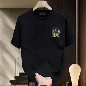 คอกลมแขนสั้นเสื้อยืดผู้ชายเทรนด์อังกฤษพิมพ์ฤดูร้อนด้านบนหลวมพร้อมขนาดเสื้อยืดผ้าฝ้ายพิมพ์เทรนด์แขนสั้น