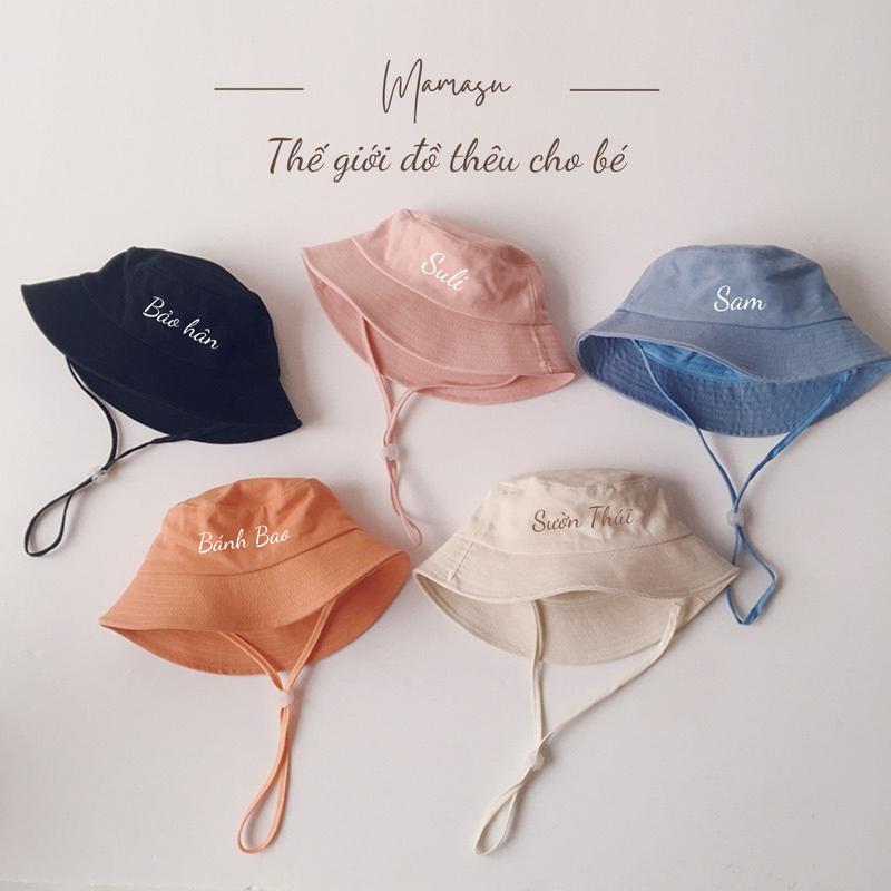 (THÊU TÊN) Mũ Bucket mẫu mới thêu tên theo yêu cầu có dây rút phong cách Hàn Quốc cho bé Nón Hat