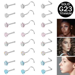 1PC G23 Titanium Nose Studs 20G Nose Piercing Heart  Flower Nostril Stud Piercing 3mm/2mm L/S/I Pole Nose Stud for Women