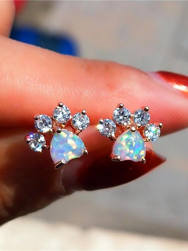 Women's Elegant Rhinestone Decor Stud Earrings, 1 Pair Exquisite Trendy Cat Paw Design Stud Earrings, Fashionable Luxury Jewelry for Women & Girls for Daily & Party Decor 0