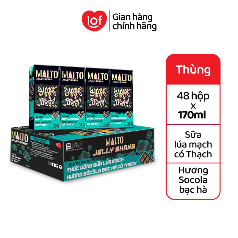 [NEW] MALTO Sữa lúa mạch Malto Jelly Shake Shake It Off hương socola bạc hà có thạch thùng 48 hộp x 170ml-ST 1
