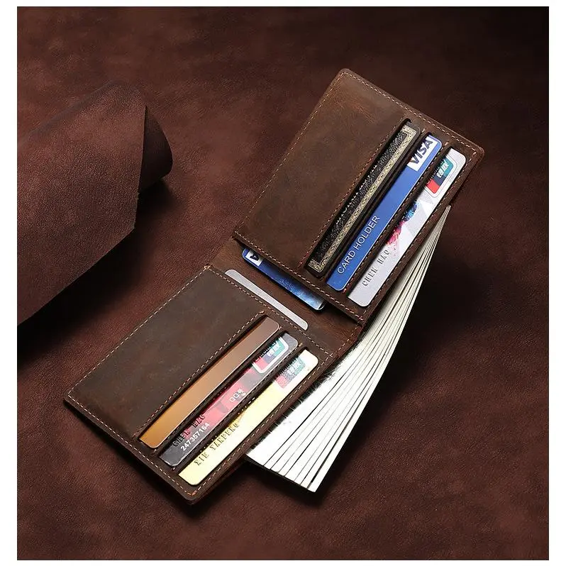 Crazy Horse Leather Men's Short Wallet Vintage Leather Multi-Functional Wallet Card
