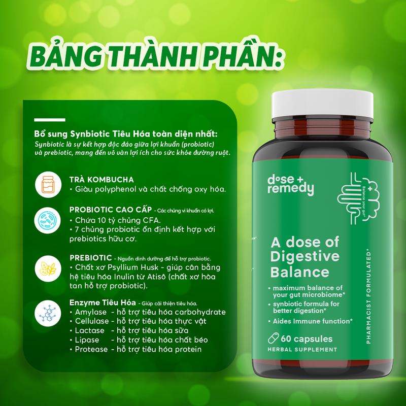 Combo Viên Uống Hỗ trợ giải độc rượu, giảm các triệu chứng do rượu bia, bảo vệ gan (A dose of Recovery) + Viên Uống Hỗ trợ cân bằng hệ tiêu hoá, phân giải thực phẩm khó tiêu, cân bằng vi sinh đường ruột (A Dose of Digestive Balance) 5