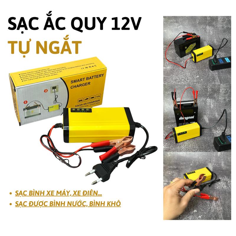 Bộ Sạc Ắc Quy 12V Tự Ngắt Khi Đầy Dùng Cho Bình Xe Máy Xe Điện Từ 4Ah Đến 30Ah