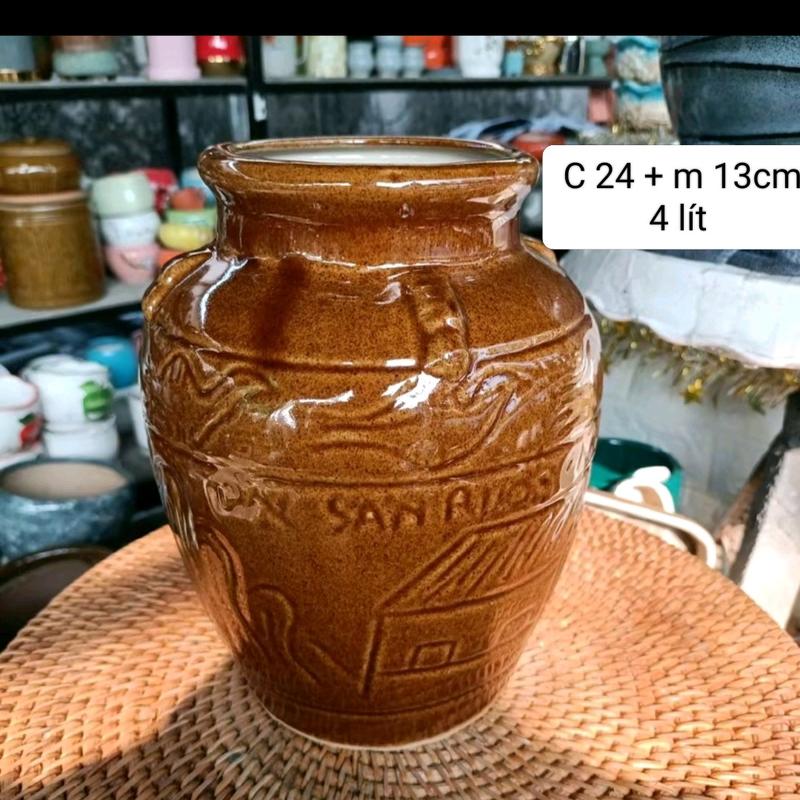 bình rự cần. gốm sứ xưa. có thể khoan lỗ trồng cây. cắm hoa trang trí nhà. kích thước. cao 24 x Phủ bì miệng 13x lòng trong miệng 10 cm. size trung 4 lít 0