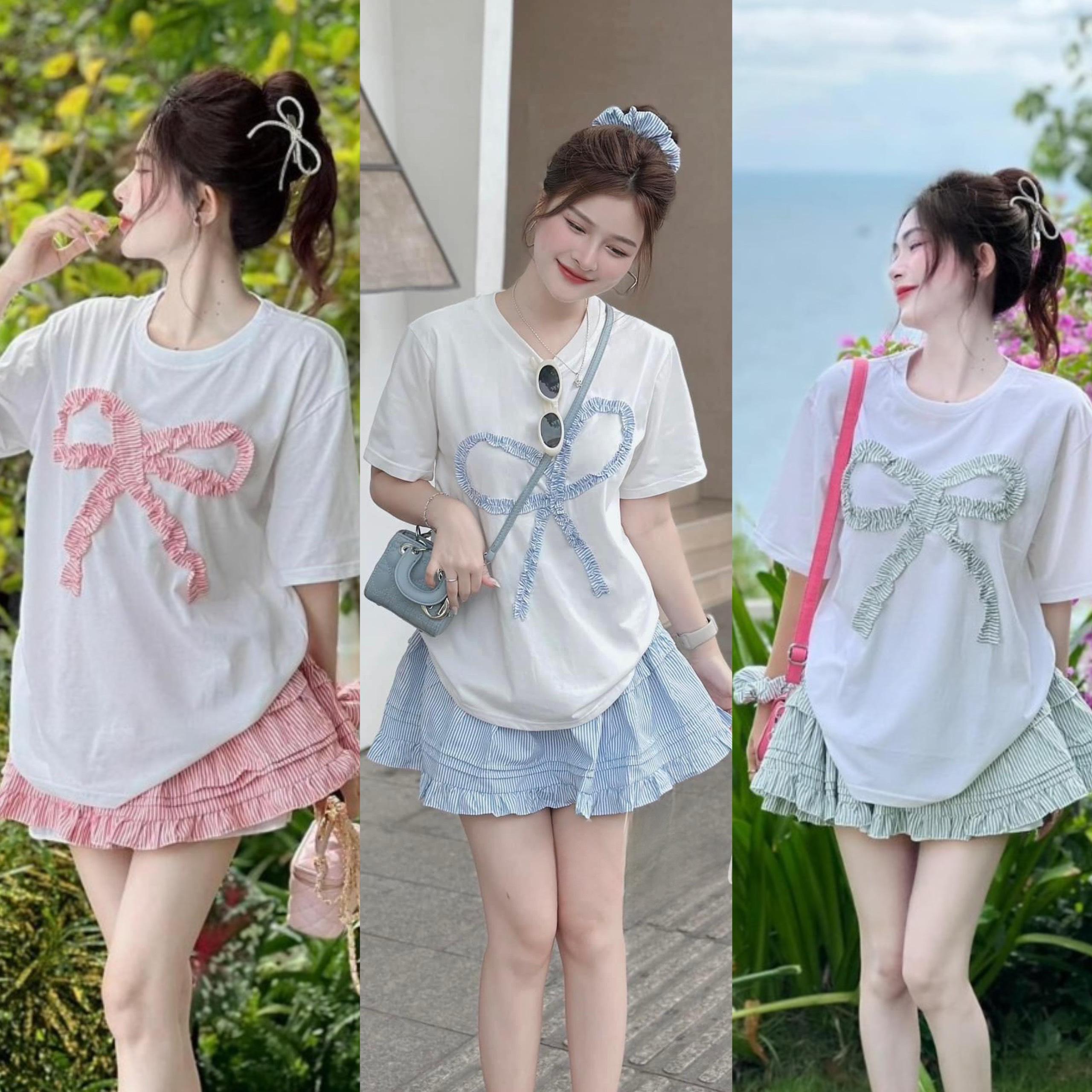 Set Váy Áo Viền Sọc Cổ Polo Nữ 45 - 95kg Dễ Thương Cho các nàng Có Bigsize Thun Women - A.1364