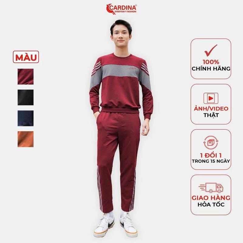 Đồ Bộ Nam CARDINA Chất Nỉ Da Cá Cao cấp Kiểu Dáng Sọc Thể Thao Năng Động 2NiM07 Sport Chạy Bộ Tập Thể Dục Tập Gym Top Quần
