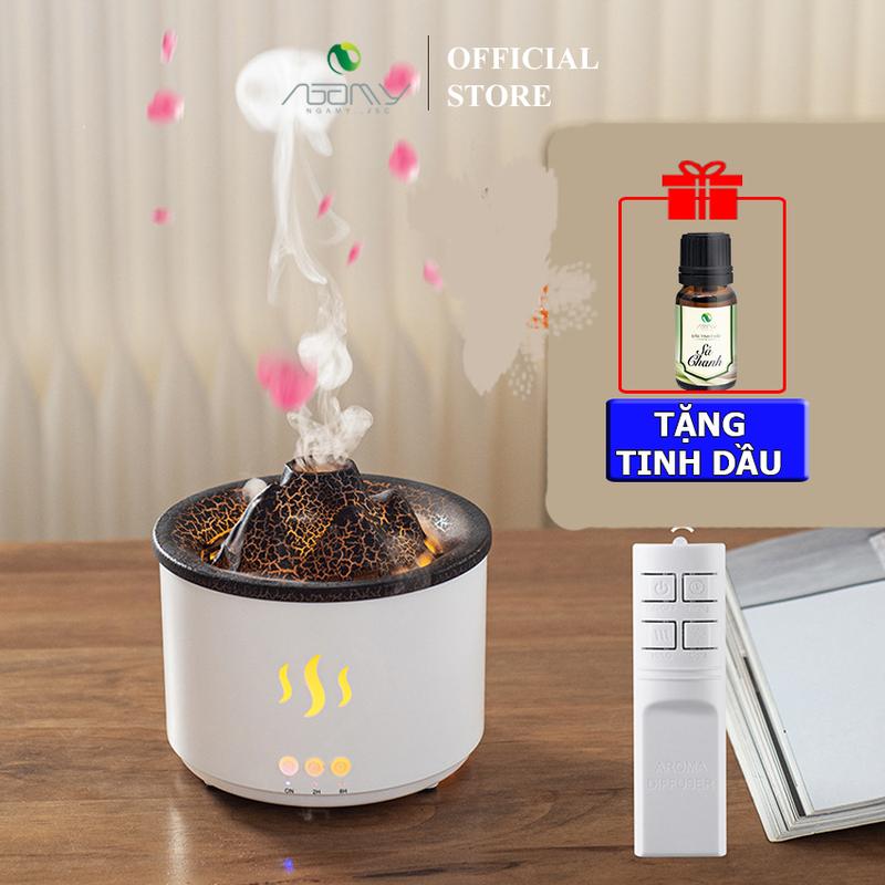 Máy xông tinh dầu phun sương hình núi lửa Nga My đèn led màu cam dung tích 300ml, tạo độ ẩm, phun tinh dầu, máy khuếch tán tinh dầu