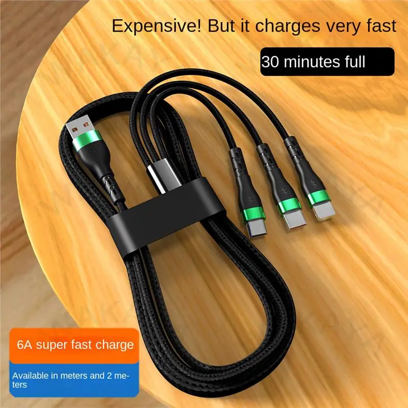（PP-Centre）  3 in1 siêu nhanh Cáp sạc 6A với đèn báo nylon bện dòng dữ liệu cáp USB để IOS Android Loại C cho điện thoại 4