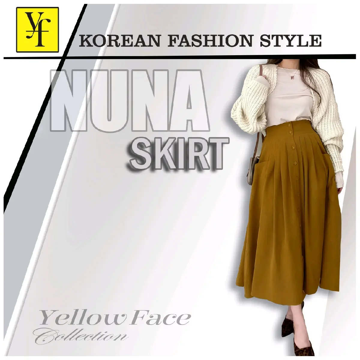 Yellowface Nuna Skirt Rok Wanita Bahan Katun Twill Premium Rok Polos Panjang Wanita Size Standart Sampai Jumbo Kancing Depan Rok Mayung Casual Dewasa Katun