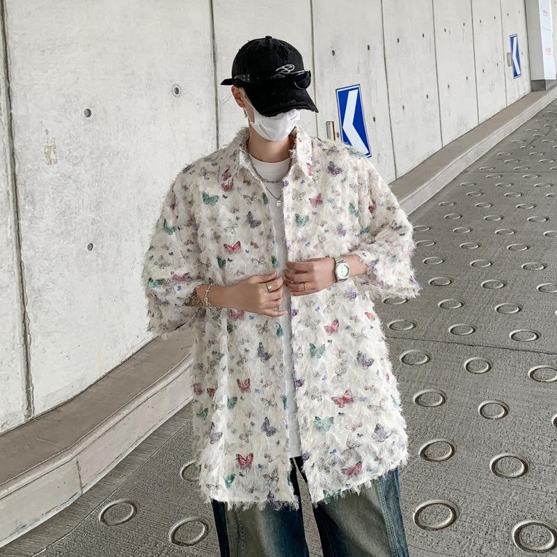 Product Introduction of Summer Design Butterfly Three-Dimensional Tassel Shirt Short Sleeve Men's Niche Vintage Shirt Coat Fashion Brand Couple's Tops 4