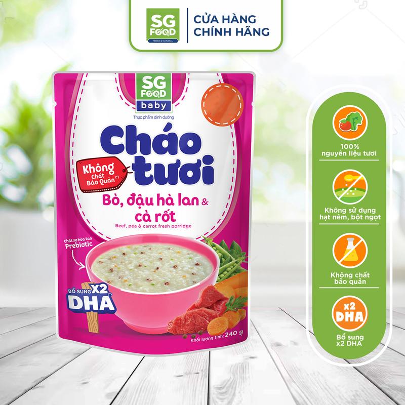 Cháo Tươi SG FOOD Baby Bò, Đậu Hà Lan & Cà Rốt 240G
