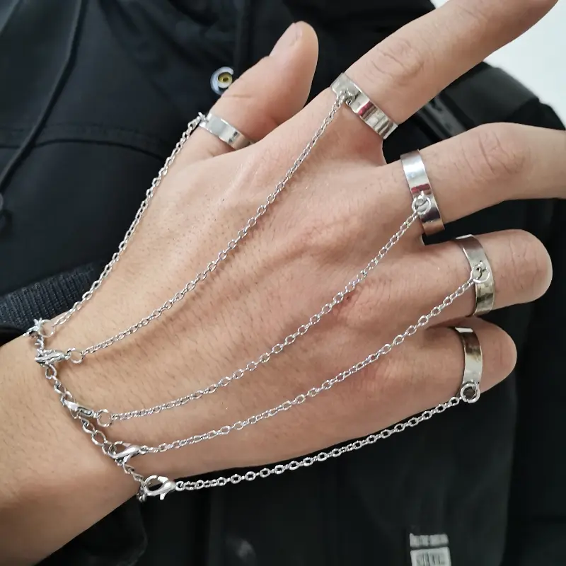 Geometric  Chain Wrist Bracelet For Women Men Ring Charm Set Couple Fashion Accessories Gifts