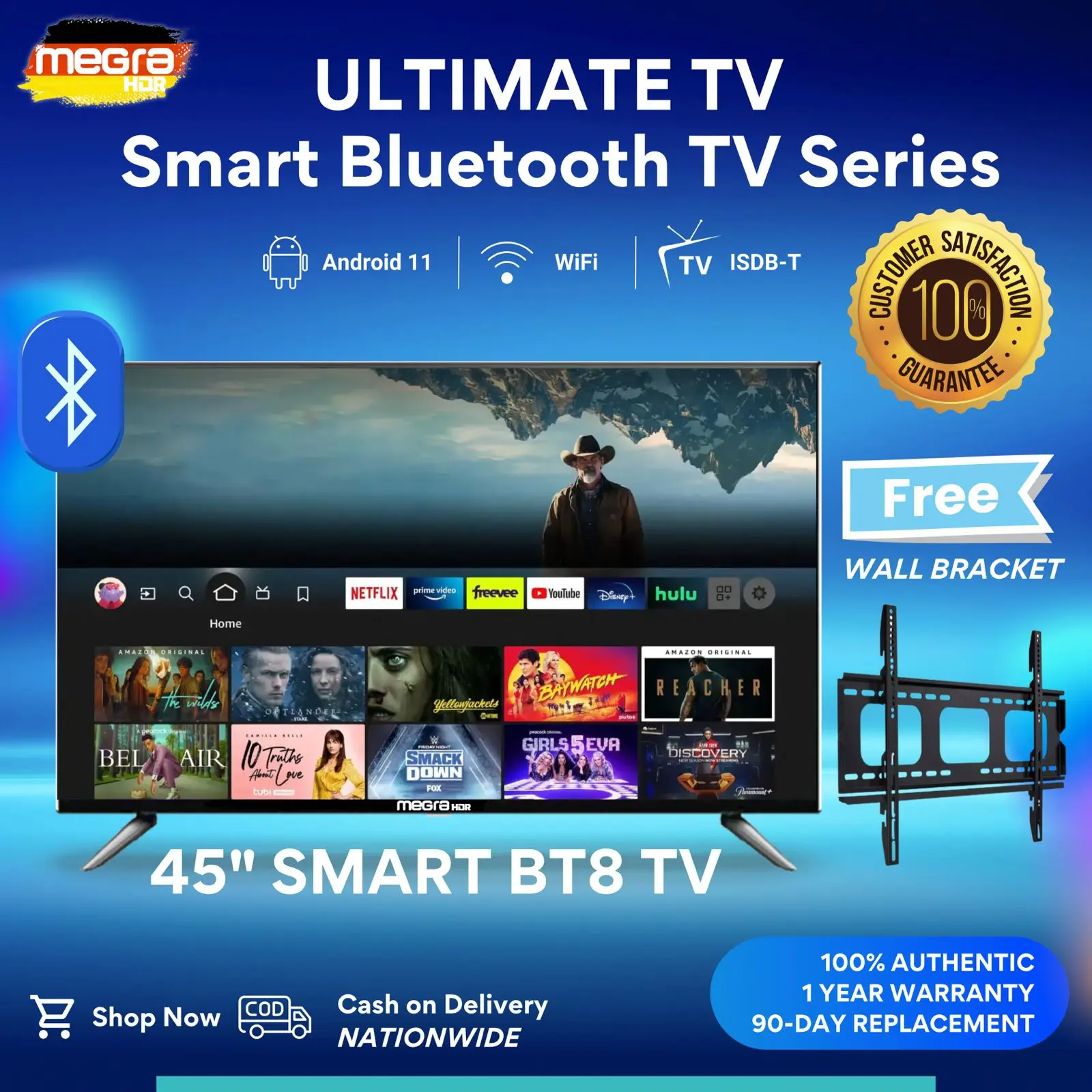 MegraHDR 45 inches Smart TV Bluetooth Android 11 promo Ultra-slim Netflix & YouTube