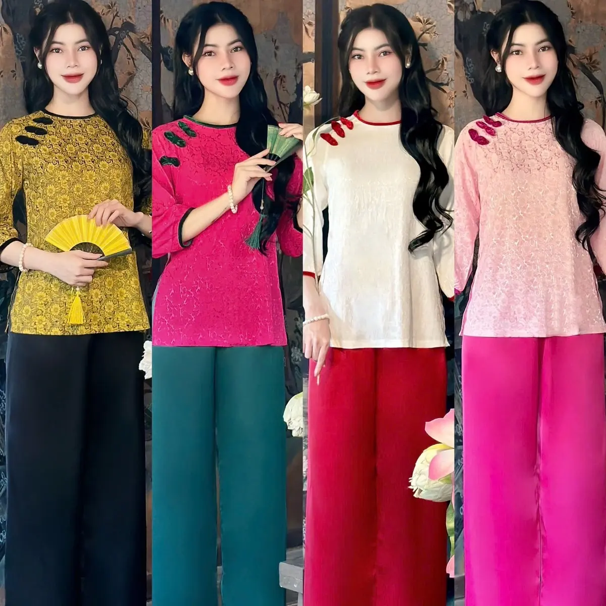Khánh Ngọc.sp60.set pháp phục đi chùa lụa gấm vân hoa siêu xinh nhẹ nhàng,thanh lịch