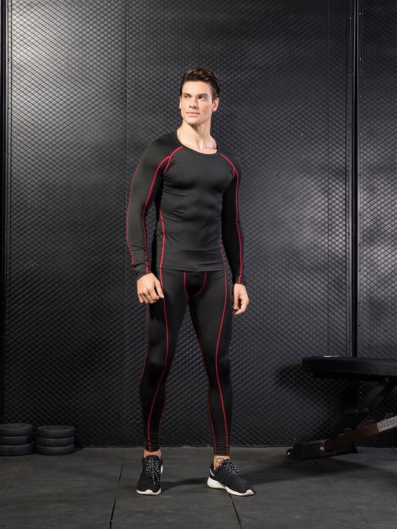 Product Introduction of Men's Letter Tape Thermal Leggings, Casual Comfy Breathable Compression Skinny Pants for Daily Wear, Men's Thermal Underwear for Spring & Fall 3